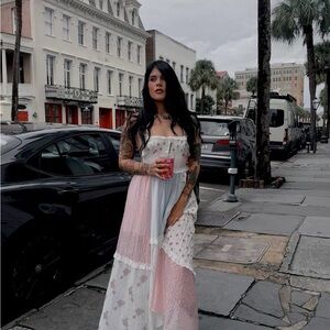 Elegant Pink and White Floral Dress